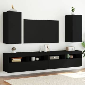 Modern TV Wall Cabinets with LED Lights - 2 pcs Black