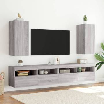 TV Wall Cabinet with LED Lights - Grey Sonoma 30.5x35x70 cm