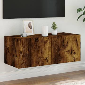 TV Wall Cabinet with LED Lights - Smoked Oak | Hipo Market