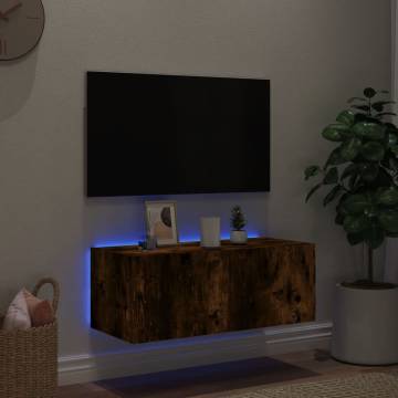 TV Wall Cabinet with LED Lights - Smoked Oak | Hipo Market