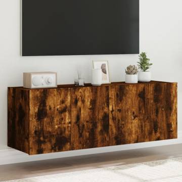 Stylish TV Wall Cabinets with LED Lights - Smoked Oak, 2 pcs