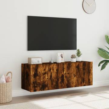 Stylish TV Wall Cabinets with LED Lights - Smoked Oak, 2 pcs