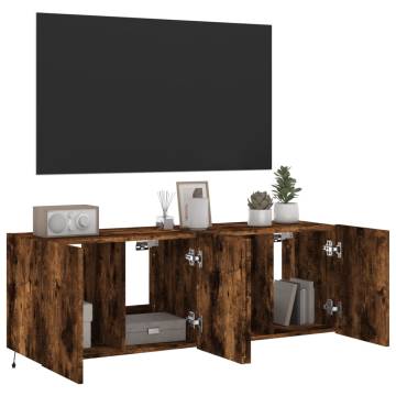 Stylish TV Wall Cabinets with LED Lights - Smoked Oak, 2 pcs