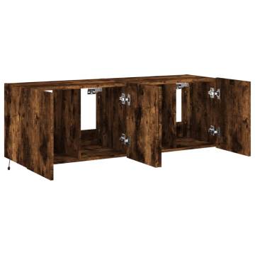 Stylish TV Wall Cabinets with LED Lights - Smoked Oak, 2 pcs