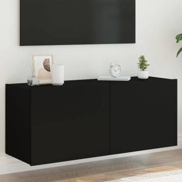 TV Wall Cabinet with LED Lights - Black 100x35x41 cm