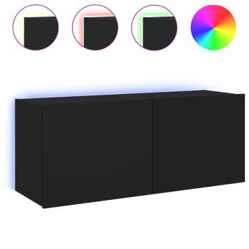 TV Wall Cabinet with LED Lights - Black 100x35x41 cm