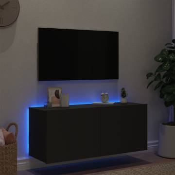 TV Wall Cabinet with LED Lights - Black 100x35x41 cm