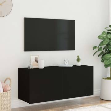 TV Wall Cabinet with LED Lights - Black 100x35x41 cm