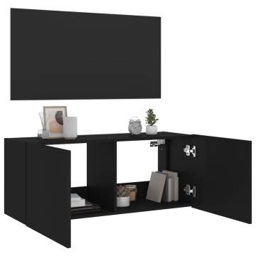 TV Wall Cabinet with LED Lights - Black 100x35x41 cm