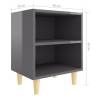 High Gloss Grey Bed Cabinets with Solid Wood Legs - 2 pcs