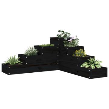 4-Tier Garden Planter - Solid Pine Wood - 80.5x79x36 cm Black