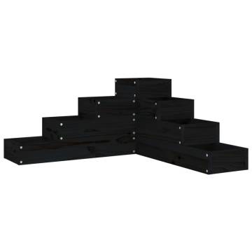 4-Tier Garden Planter - Solid Pine Wood - 80.5x79x36 cm Black