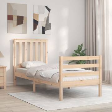 Small Single Bed Frame with Headboard - Solid Pine Wood