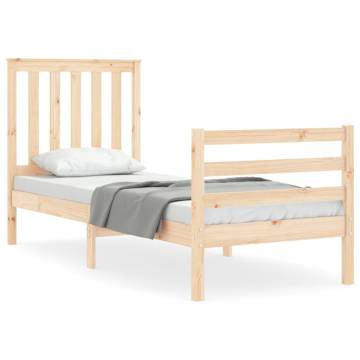 Small Single Bed Frame with Headboard - Solid Pine Wood