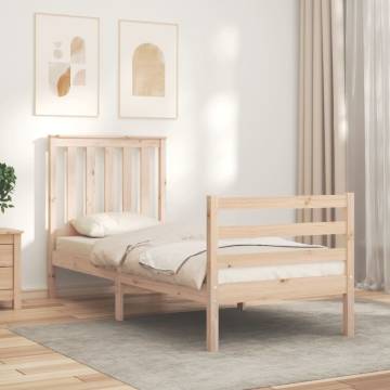 Small Single Bed Frame with Headboard - Solid Pine Wood