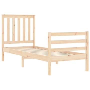 Small Single Bed Frame with Headboard - Solid Pine Wood