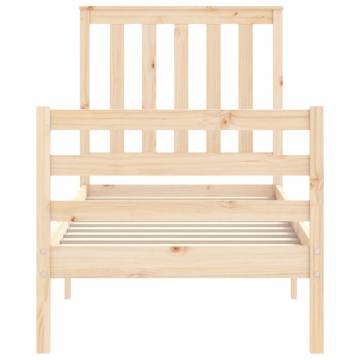 Small Single Bed Frame with Headboard - Solid Pine Wood