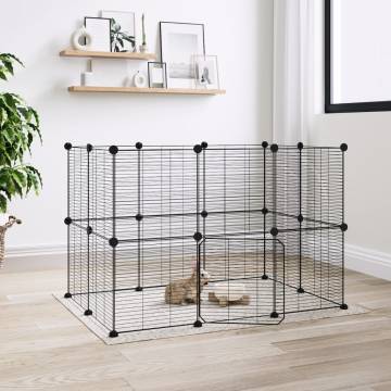 20-Panel Pet Cage with Door - Black Steel 35x35 cm | HipoMarket