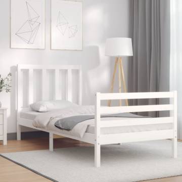 Solid Wood Small Single Bed Frame with White Headboard