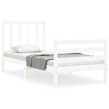 Solid Wood Small Single Bed Frame with White Headboard