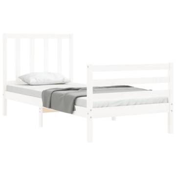 Solid Wood Small Single Bed Frame with White Headboard