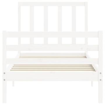 Solid Wood Small Single Bed Frame with White Headboard