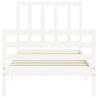 Solid Wood Small Single Bed Frame with White Headboard