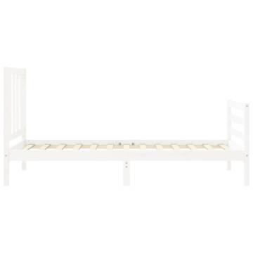 Solid Wood Small Single Bed Frame with White Headboard