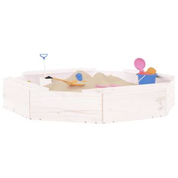 White Octagon Sandbox with Seats - Solid Pine Wood