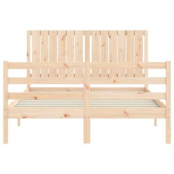 Double Solid Wood Bed Frame with Headboard | Hipomarket