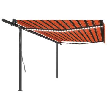 Manual Retractable Awning with LED - 5x3 m Orange & Brown