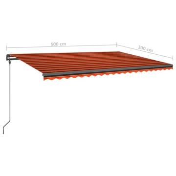 Manual Retractable Awning with LED - 5x3 m Orange & Brown