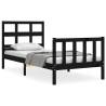 Black Single Bed Frame with Headboard - Solid Pine Wood