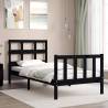 Black Single Bed Frame with Headboard - Solid Pine Wood