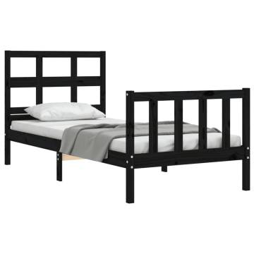 Black Single Bed Frame with Headboard - Solid Pine Wood