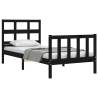 Black Single Bed Frame with Headboard - Solid Pine Wood