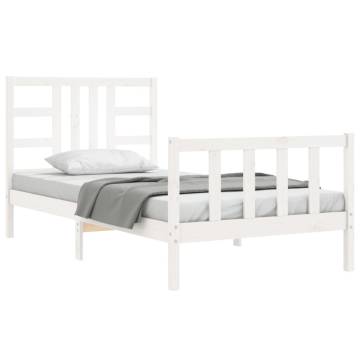 White Bed Frame with Headboard | 100x200 cm Solid Wood