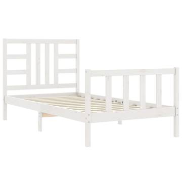 White Bed Frame with Headboard | 100x200 cm Solid Wood