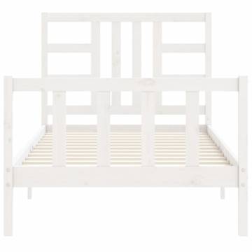 White Bed Frame with Headboard | 100x200 cm Solid Wood