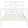 White Bed Frame with Headboard | 100x200 cm Solid Wood