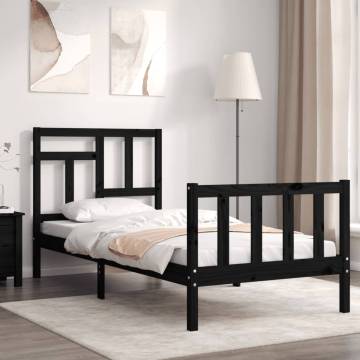 Black Single Bed Frame with Headboard - Solid Wood | Hipo Market