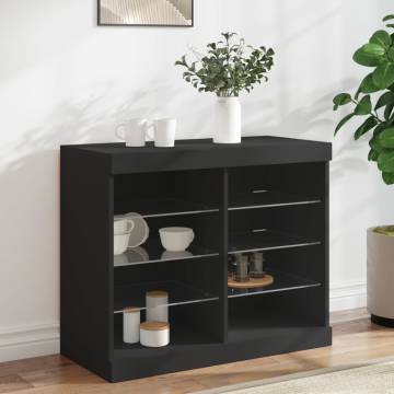 Modern Black Sideboard with LED Lights - 81x37x67 cm