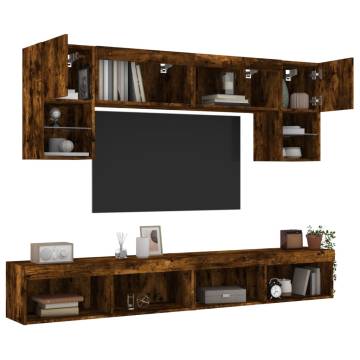 6 Piece TV Wall Units with LED - Smoked Oak Design