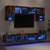 6 Piece TV Wall Units with LED - Smoked Oak Design