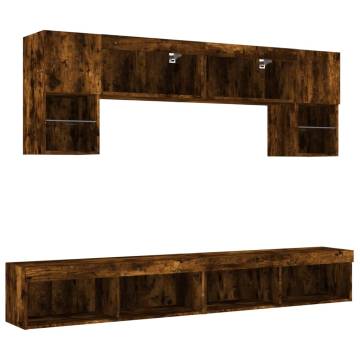 6 Piece TV Wall Units with LED - Smoked Oak Design