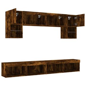 6 Piece TV Wall Units with LED - Smoked Oak Design