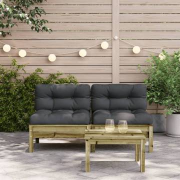 Stylish Garden Sofa Armless with Cushions - 2 pcs Pine Wood