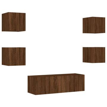 5 Piece TV Wall Cabinets with LED Lights - Brown Oak