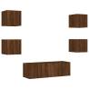 5 Piece TV Wall Cabinets with LED Lights - Brown Oak