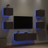 5 Piece TV Wall Cabinets with LED Lights - Brown Oak